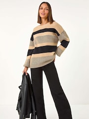 Roman Brown Colour Block Striped Knit Jumper - Image 5 of 5