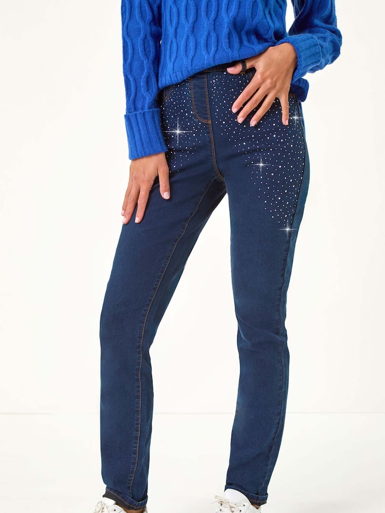 Roman Blue Shimmer Hotifix Trim Leggings - Image 4 of 5