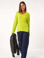 Roman Green Plain V-Neck Fluffy Knit Jumper - Image 2 of 5