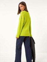 Roman Green Plain V-Neck Fluffy Knit Jumper - Image 3 of 5