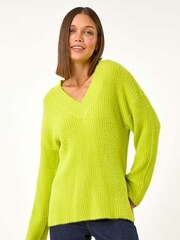Roman Green Plain V-Neck Fluffy Knit Jumper - Image 4 of 5