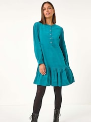 Roman Blue Corduroy Button Detail A-Line 100% Cotton Dress - Image 2 of 5
