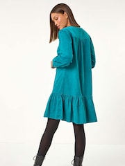 Roman Blue Corduroy Button Detail A-Line 100% Cotton Dress - Image 3 of 5
