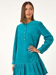 Roman Blue Corduroy Button Detail A-Line 100% Cotton Dress - Image 4 of 5