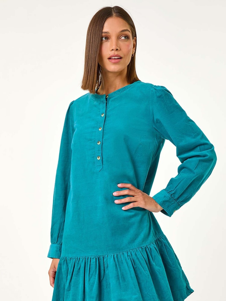 Roman Blue Corduroy Button Detail A-Line 100% Cotton Dress - Image 4 of 5