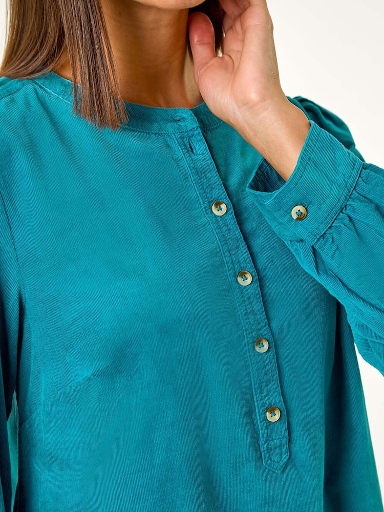 Roman Blue Corduroy Button Detail A-Line 100% Cotton Dress - Image 5 of 5