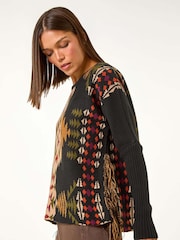 Roman Black Pattern Fringe Jumper - Image 1 of 6