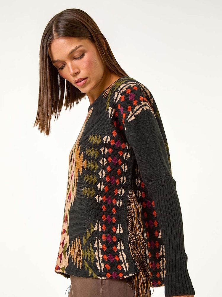 Roman Black Pattern Fringe Jumper - Image 1 of 6