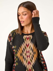 Roman Black Pattern Fringe Jumper - Image 5 of 6