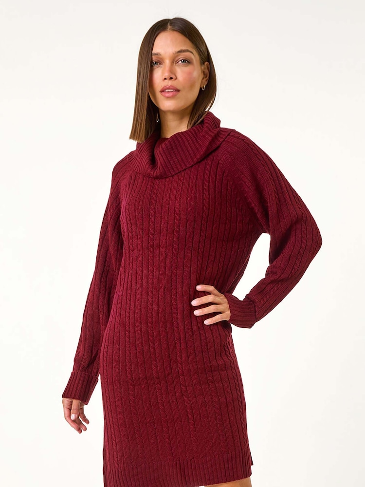 Roman Red Roll Neck Knitted Jumper Dress - Image 1 of 5