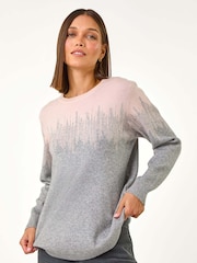 Roman Pink Hotfix Colour Block Knitted Jumper - Image 2 of 5