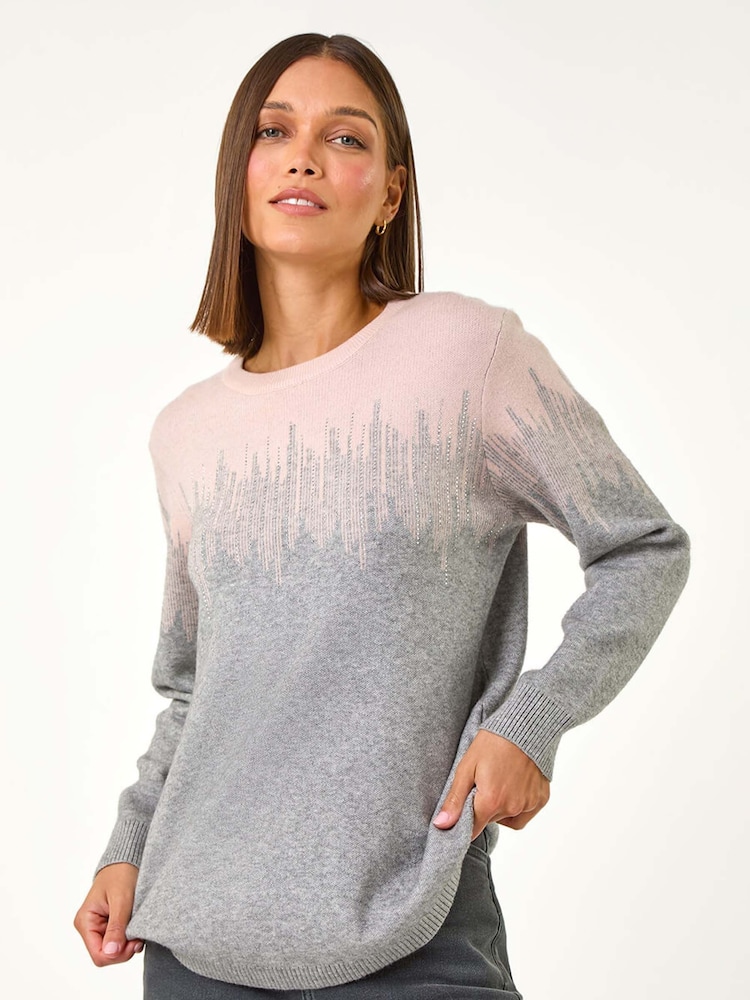 Roman Pink Hotfix Colour Block Knitted Jumper - Image 2 of 5