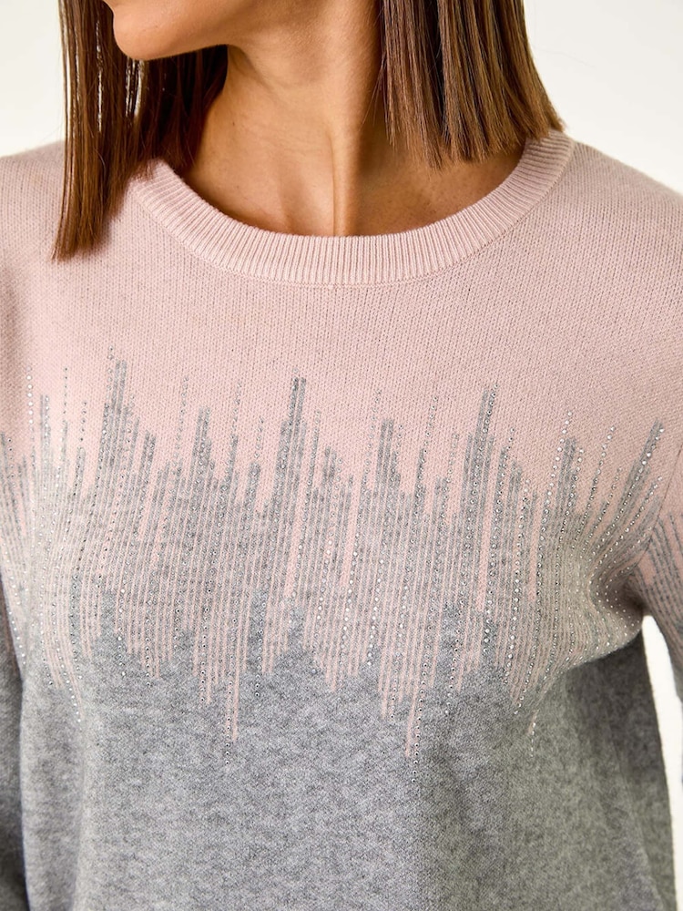 Roman Pink Hotfix Colour Block Knitted Jumper - Image 5 of 5