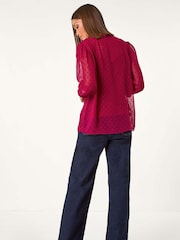 Roman Red Dobby Lace Front Pleated Blouse - Image 3 of 5