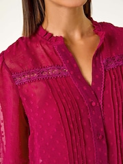 Roman Red Dobby Lace Front Pleated Blouse - Image 5 of 5