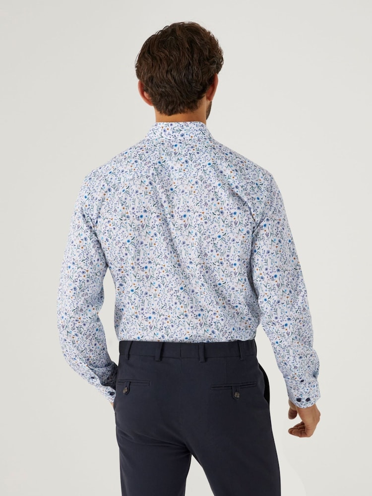 Skopes White Multi Floral Tailored Fit Luxury Formal 100% Cotton Shirt - Image 2 of 6