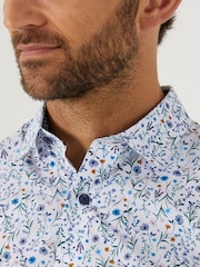 Skopes White Multi Floral Tailored Fit Luxury Formal 100% Cotton Shirt - Image 3 of 6