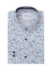 Skopes White Multi Floral Tailored Fit Luxury Formal 100% Cotton Shirt - Image 6 of 6