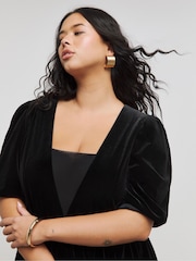 Simply Be Black Velour Puffball Skater Dress - Image 3 of 4