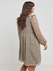 Simply Be Brown Printed Bow Front Skater Dress - Image 2 of 4