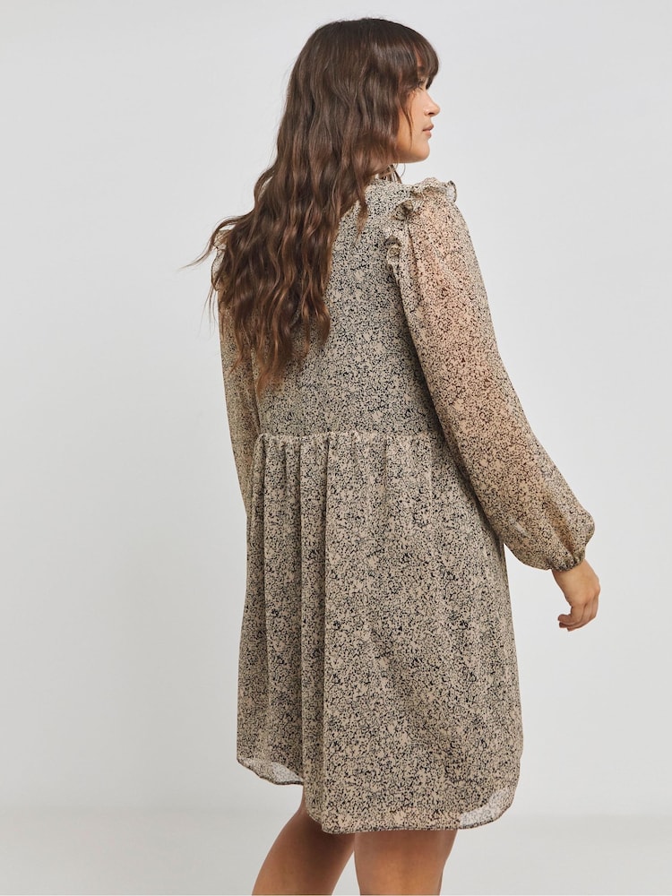 Simply Be Brown Printed Bow Front Skater Dress - Image 2 of 4