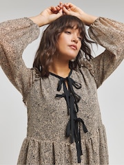 Simply Be Brown Printed Bow Front Skater Dress - Image 3 of 4