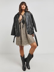 Simply Be Brown Printed Bow Front Skater Dress - Image 4 of 4