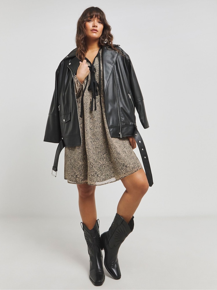 Simply Be Brown Printed Bow Front Skater Dress - Image 4 of 4