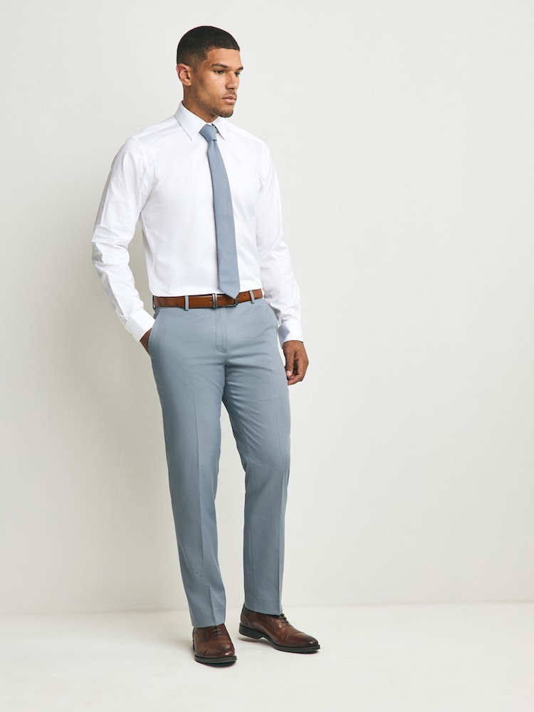 Blue Pant White Shirt With Tie Buy White/Blue Regular Fit Cotton