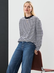 Navy/Ecru Slouch Fit Long Sleeve Top - Image 1 of 6