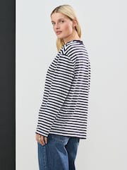 Navy/Ecru Slouch Fit Long Sleeve Top - Image 2 of 6