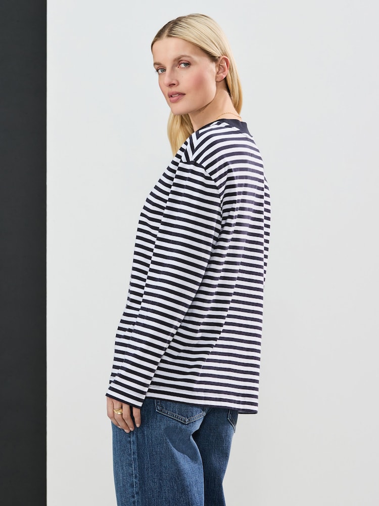 Navy/Ecru Slouch Fit Long Sleeve Top - Image 2 of 6
