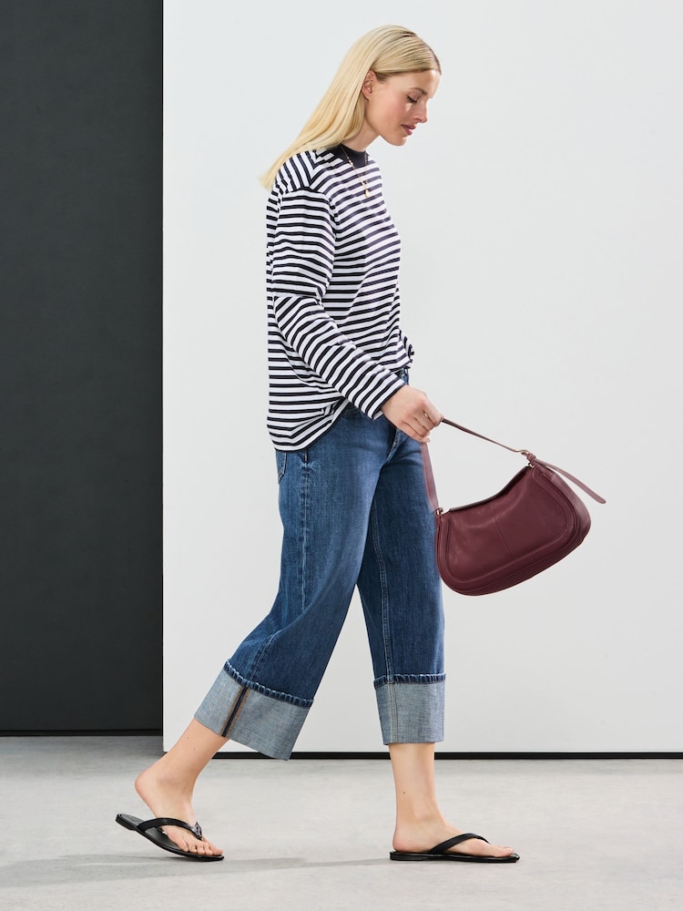 Navy/Ecru Slouch Fit Long Sleeve Top - Image 3 of 6