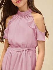 Lipsy Lilac Purple Hanky Hem Cold Shoulder Occasion Dress (7-16yrs) - Image 2 of 4