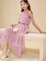 Lipsy Lilac Purple Hanky Hem Cold Shoulder Occasion Dress (7-16yrs) - Image 3 of 4