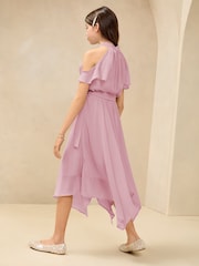 Lipsy Lilac Purple Hanky Hem Cold Shoulder Occasion Dress (7-16yrs) - Image 4 of 4