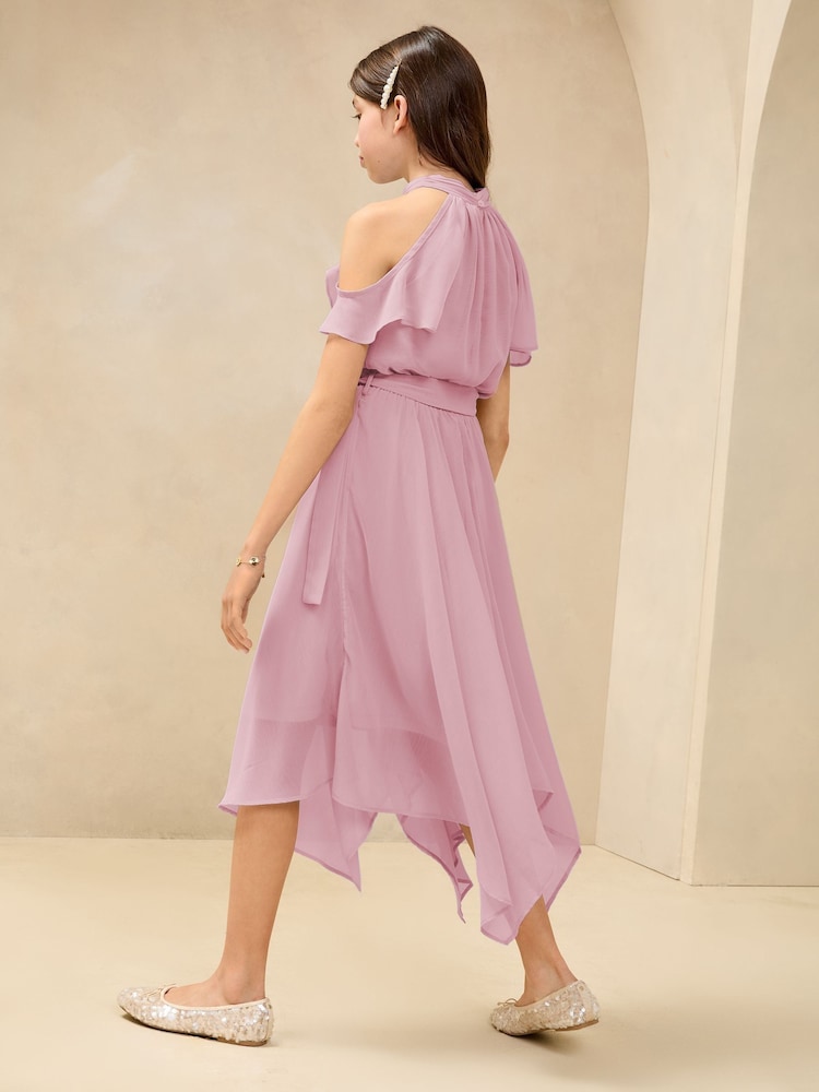 Lipsy Lilac Purple Hanky Hem Cold Shoulder Occasion Dress (7-16yrs) - Image 4 of 4