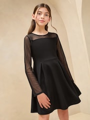 Lipsy Black Mesh Skater Dress (7-16yrs) - Image 1 of 4