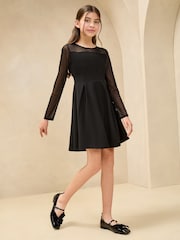 Lipsy Black Mesh Skater Dress (7-16yrs) - Image 2 of 4