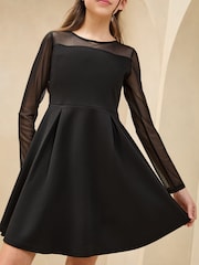 Lipsy Black Mesh Skater Dress (7-16yrs) - Image 3 of 4