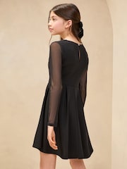 Lipsy Black Mesh Skater Dress (7-16yrs) - Image 4 of 4