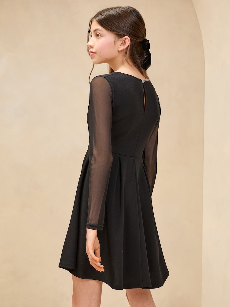Lipsy Black Mesh Skater Dress (7-16yrs) - Image 4 of 4