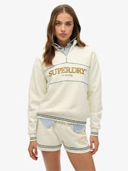 Crema - Superdry Country Club Loose Fit Half Zip Sweat Top - Imagen 1 de 6