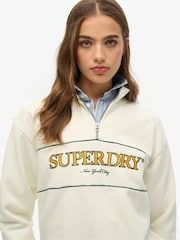 Crema - Superdry Country Club Loose Fit Half Zip Sweat Top - Imagen 4 de 6