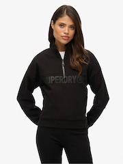 Superdry Black Green Active Tech Logo Relaxed Half Zip Sweatshirt - Image 1 of 6