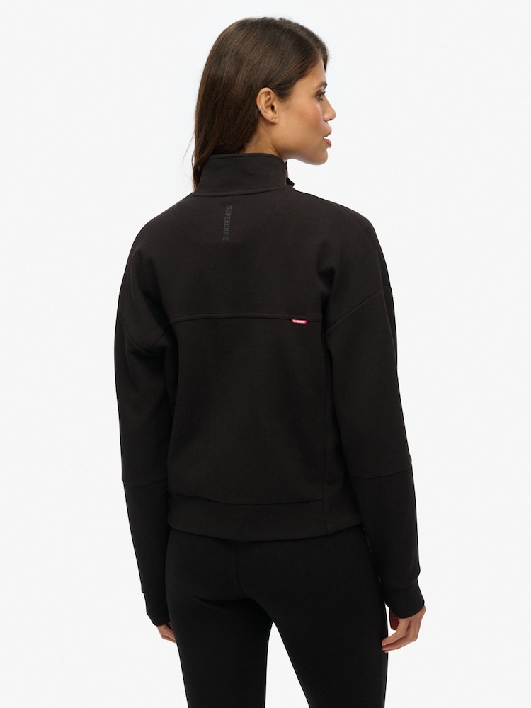 Superdry Black Green Active Tech Logo Relaxed Half Zip Sweatshirt - Image 2 of 6