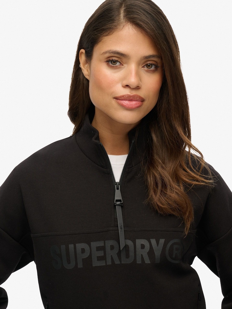 Superdry Black Green Active Tech Logo Relaxed Half Zip Sweatshirt - Image 4 of 6