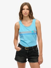 Superdry Blue 100% Cotton Outdoor Stripe Scoop Neck Tank - Image 1 of 6
