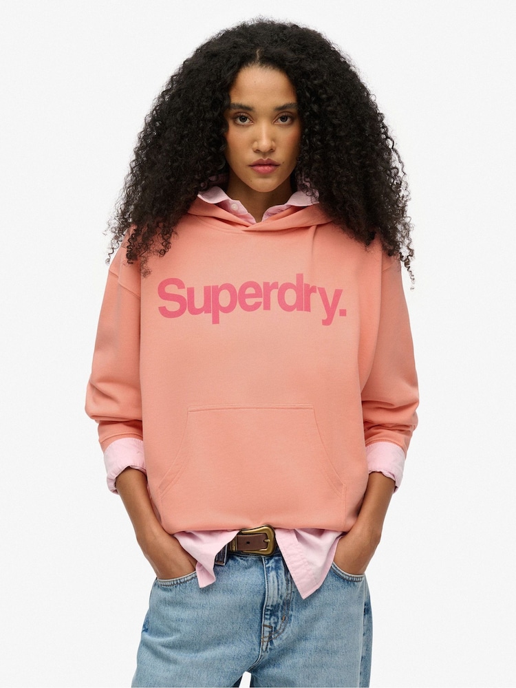 Superdry Pink Essential Logo 100% Cotton Hoodie - Image 1 of 6