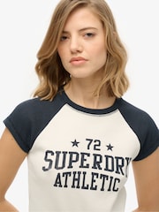 Superdry White Black Athletic Essential Raglan Cap Sleeve Slim Fit T-Shirt - Image 4 of 4